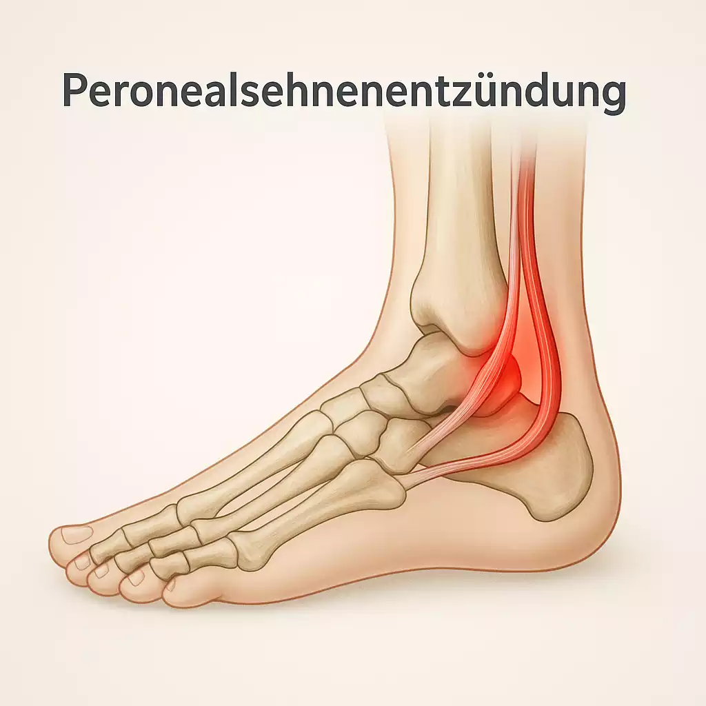 Peronealsehnenentzündung – medizinische Illustration der entzündeten Peroneussehnen an der Fußaußenkante
