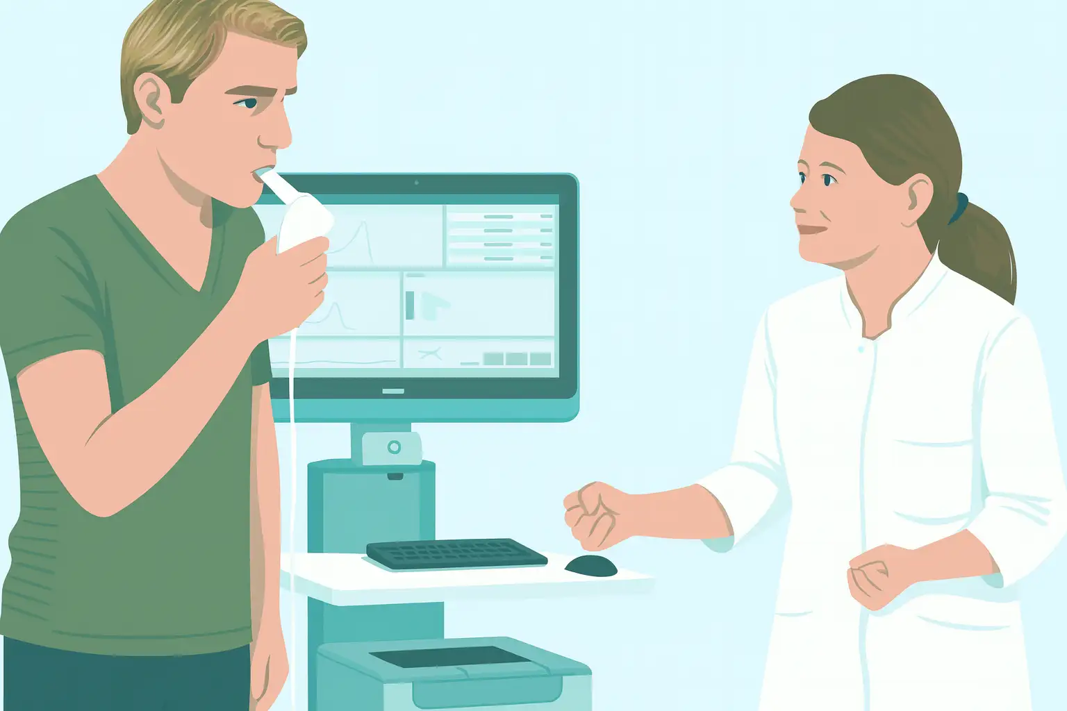 Spirometrie-Test unter ärztlicher Aufsicht in der Hausarztpraxis am Romanplatz