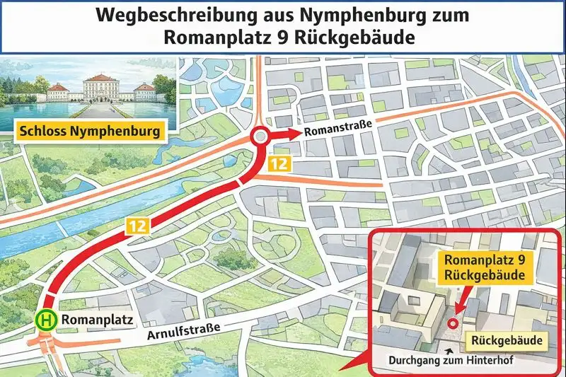 Hausarzt Nymphenburg: Wegbeschreibung zum Romanplatz 9 Rückgebäude in München