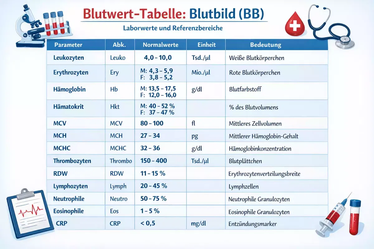 Blutbild Abkürzungen Tabelle: Laborwerte im Blutbild verständlich erklärt